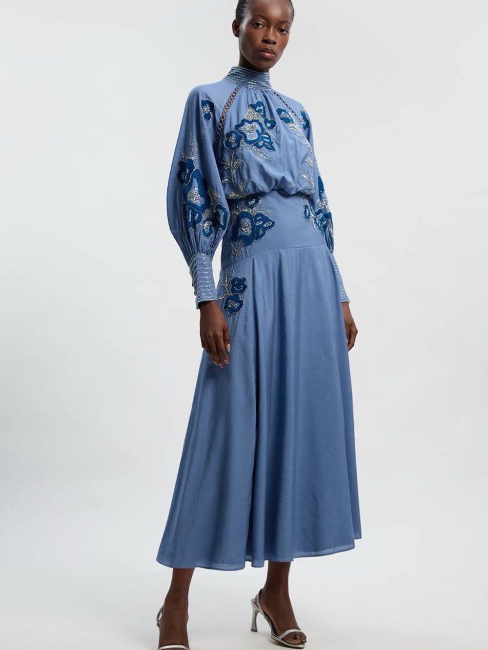Karen Millen Blue Embroidered Maxi Skirt
